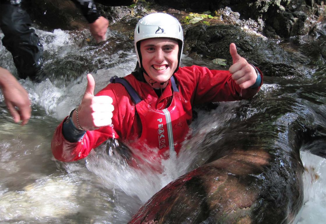 An image of a guy with his thumbs up taking part a Climbing Out activity , a charity supported by the Ellis Campbell Foundation, helping disadvantaged young people in Hampshire, London and Perthshire