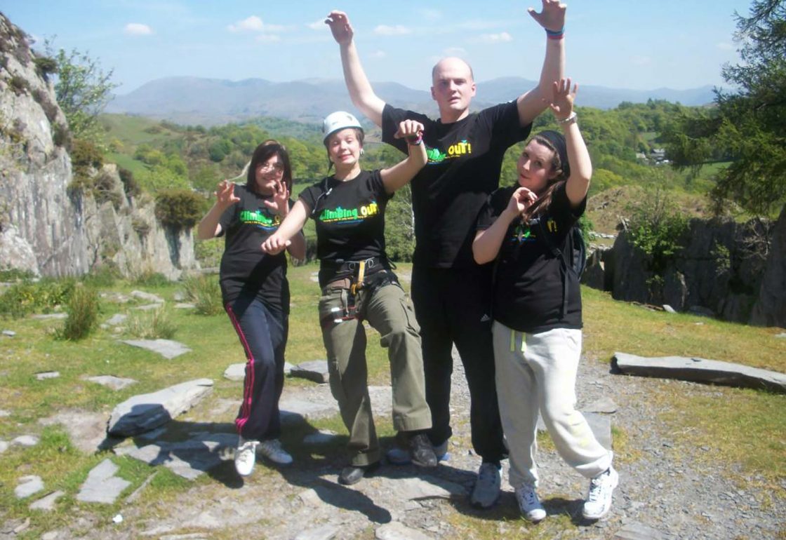 An image of a group of young people abseiling taking part a Climbing Out activity , a charity supported by the Ellis Campbell Foundation, helping disadvantaged young people in Hampshire, London and Perthshire