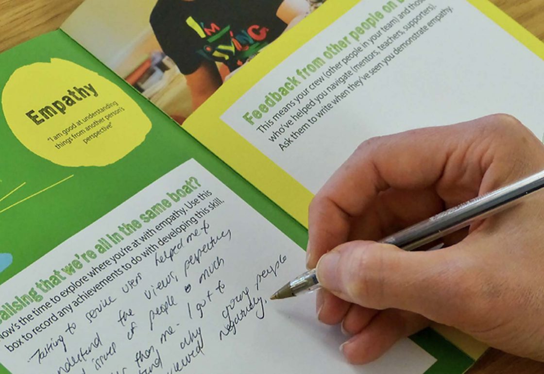 An image of a workbook used by participants of the Envision Community Apprentice Programme, a charity supported by the Ellis Campbell Foundation, helping disadvantaged young people in Hampshire, London and Perthshire