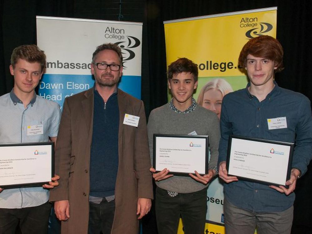 An image of Jamie Campbell presenting scholars from Alton College with Craven Brothers Scholarships in February 2016 - An Ellis Campbell Foundation charitable grant in Hampshire