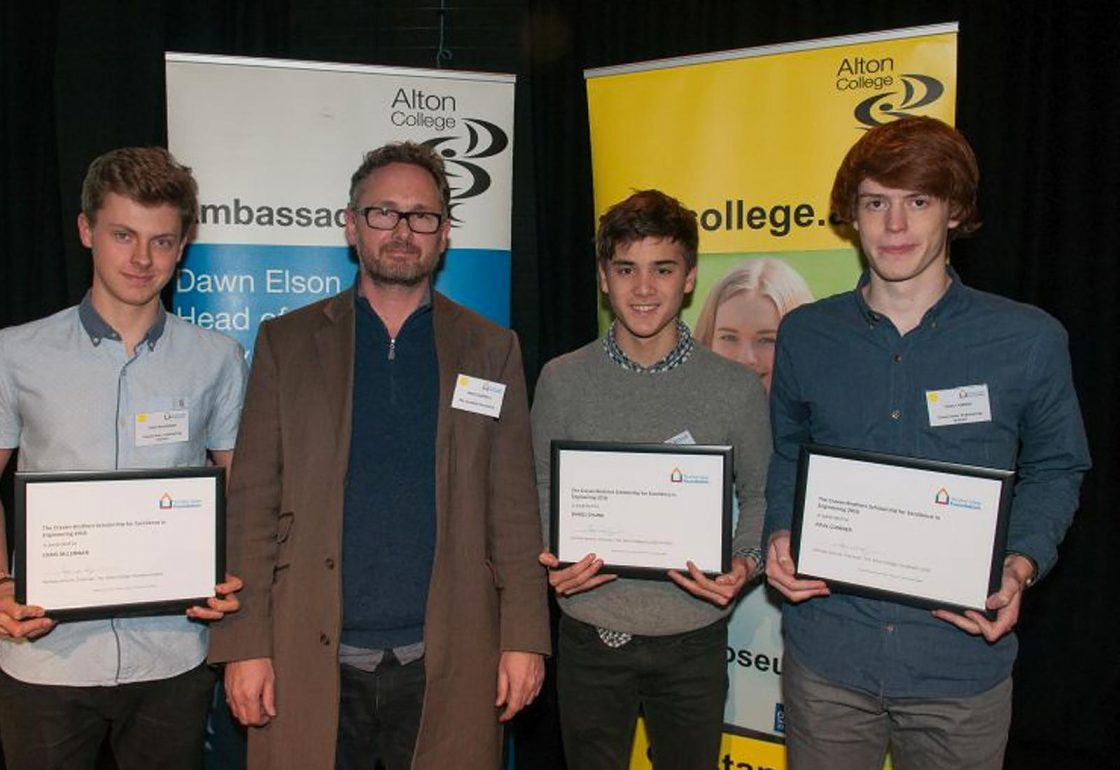 An image of Jamie Campbell presenting scholars from Alton College with Craven Brothers Scholarships in February 2016 - An Ellis Campbell Foundation charitable grant in Hampshire