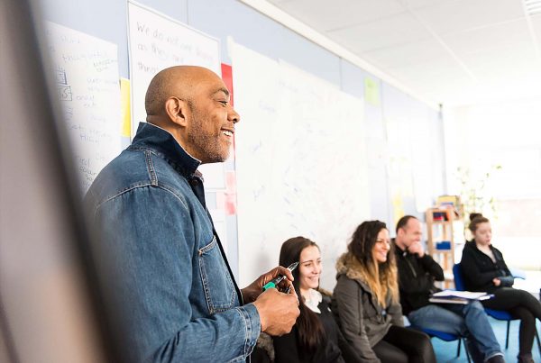 An image of a group of young people with a team leader participating in the LEAP Conflict Management Training Course, a charity supported by the Ellis Campbell Foundation, helping disadvantaged young people in Hampshire, London and Perthshire