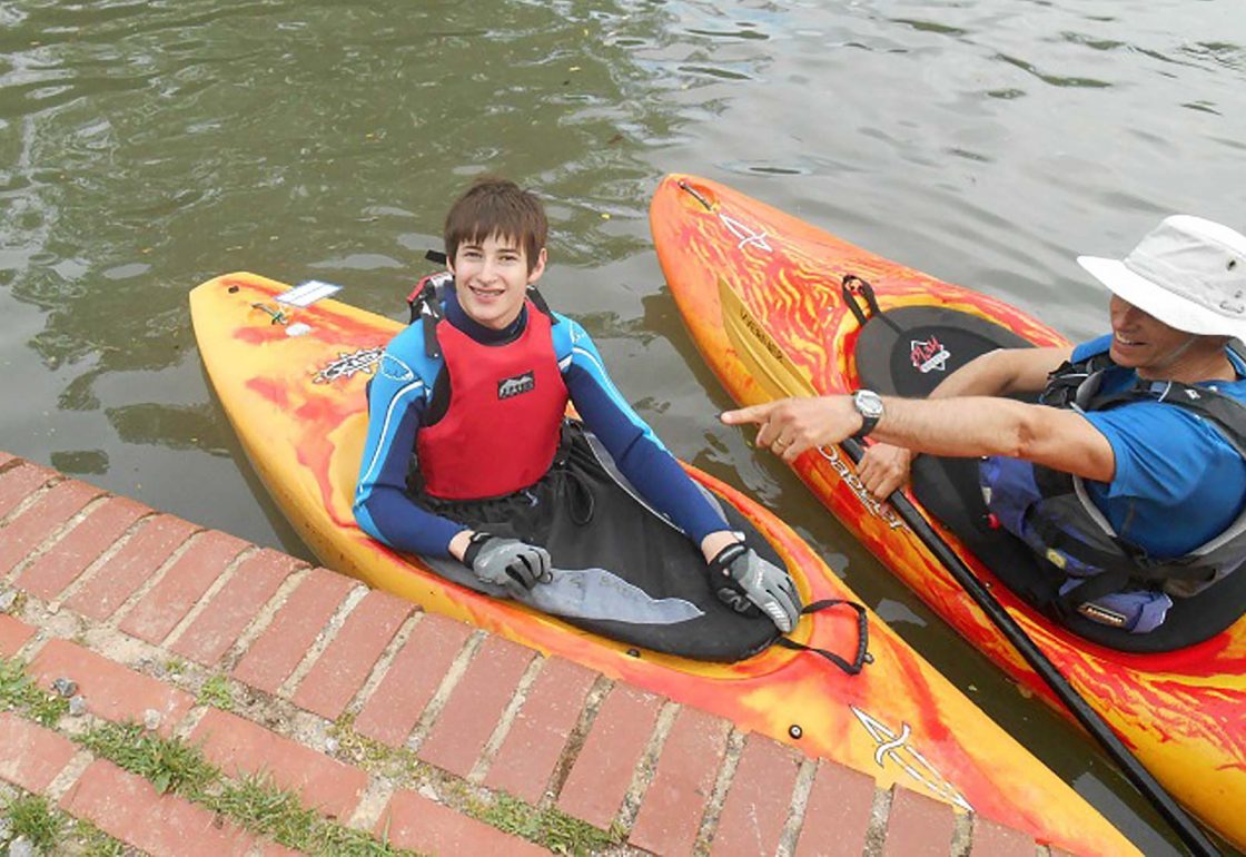 An image of Eoin kayaking with the Treloar Trust Campbell Sports fund, a charity supported by the Ellis Campbell Foundation, helping disadvantaged young people in Hampshire, London and Perthshire