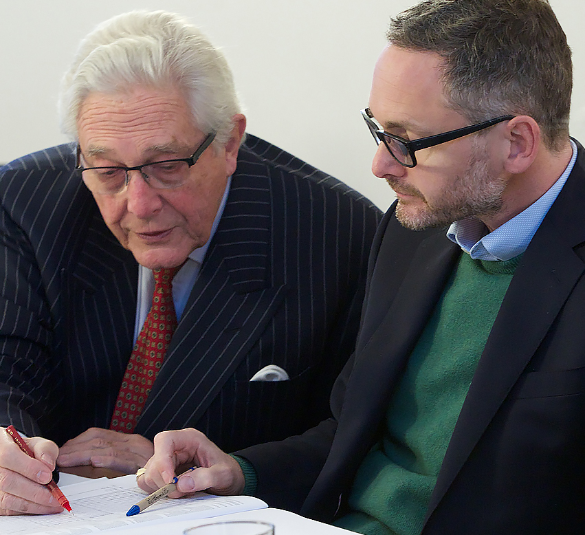 An image of Michael and Jamie Campbell at a board meeting focused on the About Us page of the Ellis Campbell Charity Foundation website helping disadvantaged young people in Hampshire, London and Perthshire