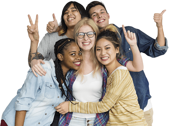 An image of a group of happy teenagers all smiling used on the Grants page of the Ellis Campbell Foundation website, a grant giving organisation giving grants in Hampshire, London and Perthshire - Building Youth Power and Leadership