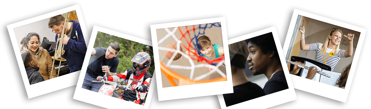 An image of a group of photos in a line representing various grants by the Ellis Campbell Foundation helping disadvantaged young people in Hampshire, London and Perthshire