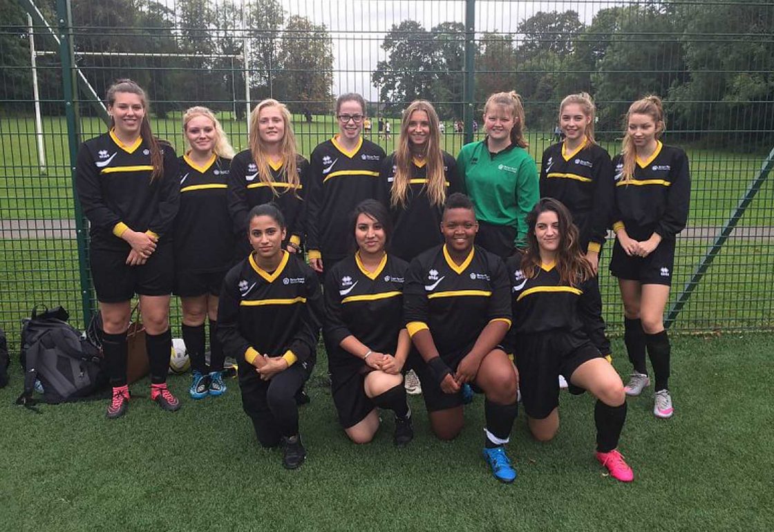 An image of a female football team representing Football in the Community an Ellis campbell Foundation grant helping disadvantaged young people in Hampshire, London and Perthshire