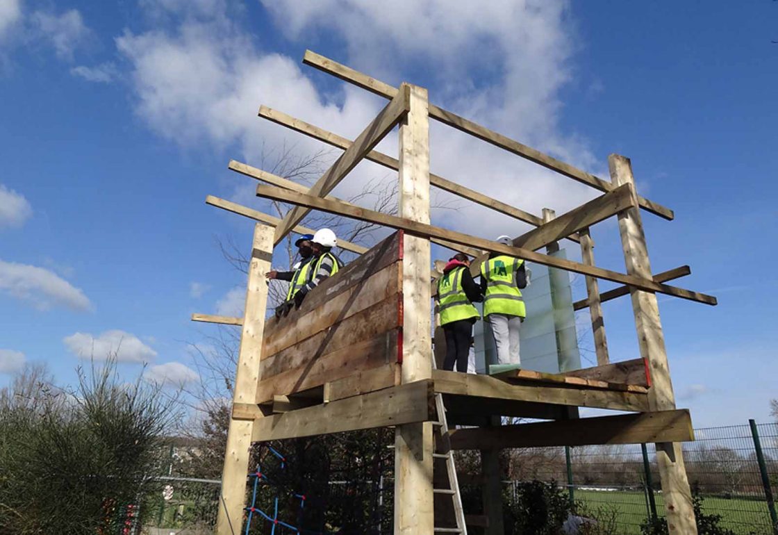 A colour photo of a group of people with hard hats on representing a grant made to the Risk Agency project, supported by the Ellis Campbell Foundation grant helping disadvantaged young people in Hampshire, London and Perthshire