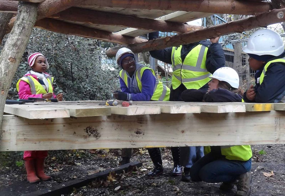 An image of a group of people with hard hats on representing a grant made to the Risk Agency project, supported by the Ellis Campbell Foundation grant helping disadvantaged young people in Hampshire, London and Perthshire