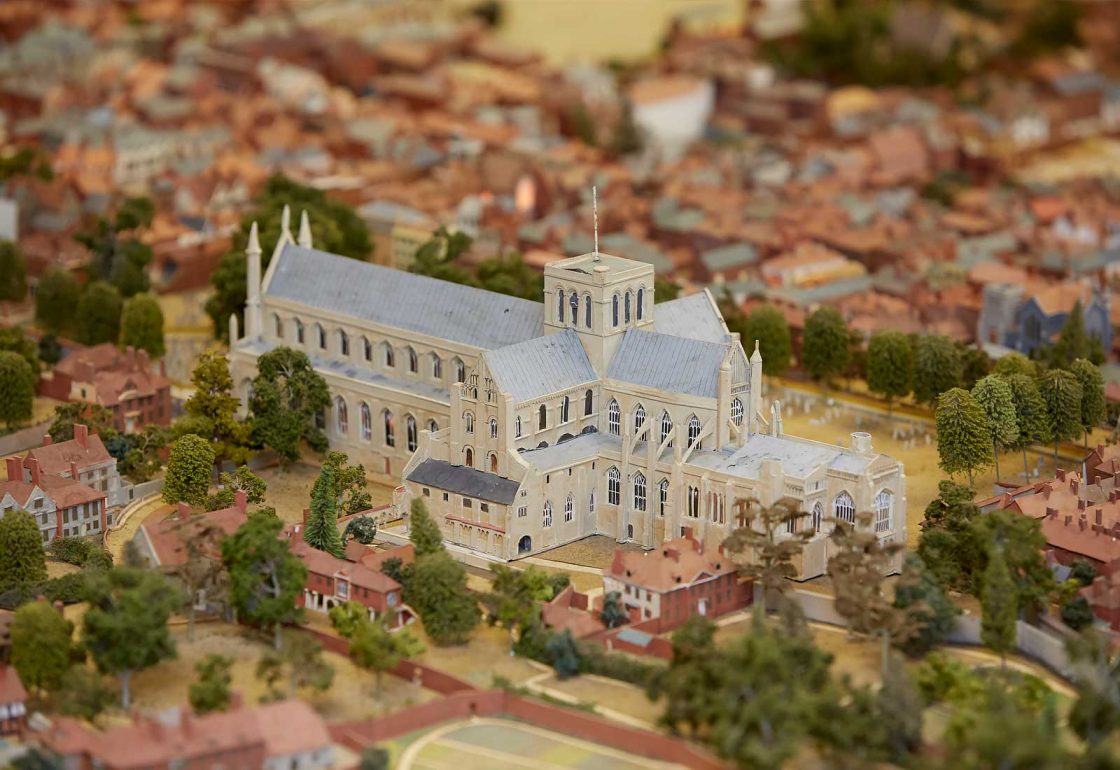 A image of Winchester Cathedral in the Roger Brown Model representing the Roger Brown Model Renovation Grant made by the Ellis Campbell Foundation helping disadvantaged young people in Hampshire, London and Perthshire