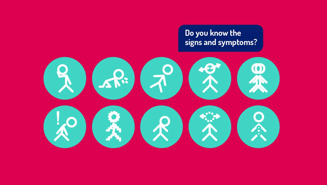 A colour image of the "Do you know the signs and symptoms?" awareness poster used by the Headsmart brain tumour charity supported by the Ellis Campbell Foundation