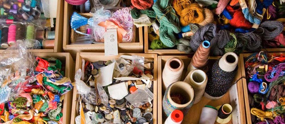 A colour image of lots of different brightly coloured craft materials used on Remake Scotlands website a charity supported by the Ellis Campbell Foundation