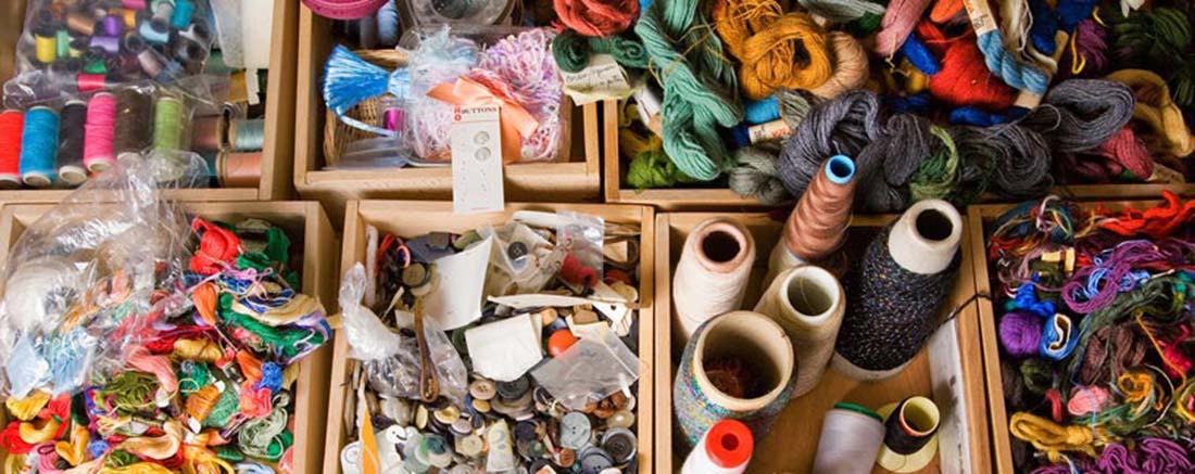 A colour image of lots of different brightly coloured craft materials used on Remake Scotlands website a charity supported by the Ellis Campbell Foundation