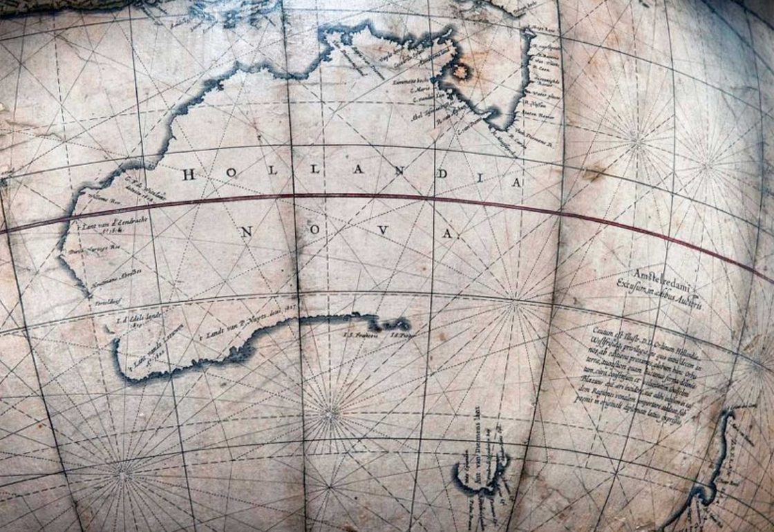 A colour image of a map on a Blaeu Globe being renovation by Winchester Cathedral. A conservation project supported by The Ellis Campbell Foundation