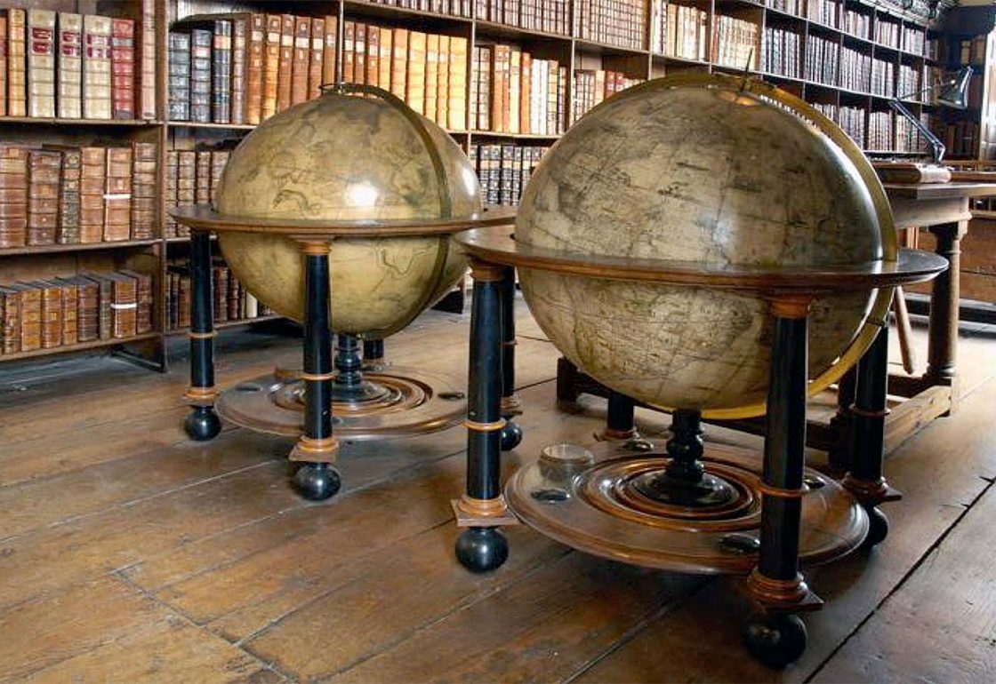 A colour image of the The Winchester Cathedral Blaeu Globes. A conservation project supported by The Ellis Campbell Foundation