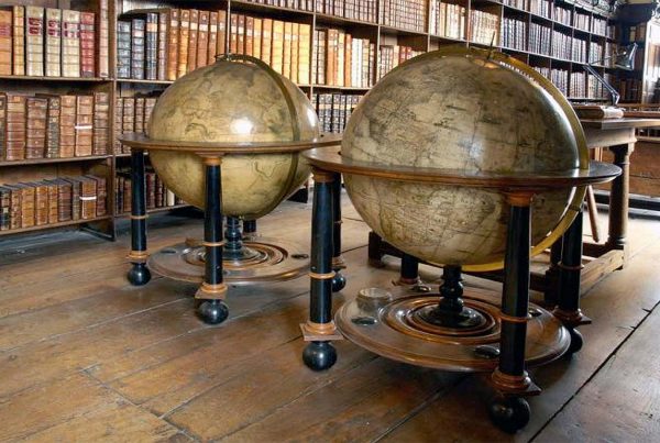 A colour image of the The Winchester Cathedral Blaeu Globes. A conservation project supported by The Ellis Campbell Foundation