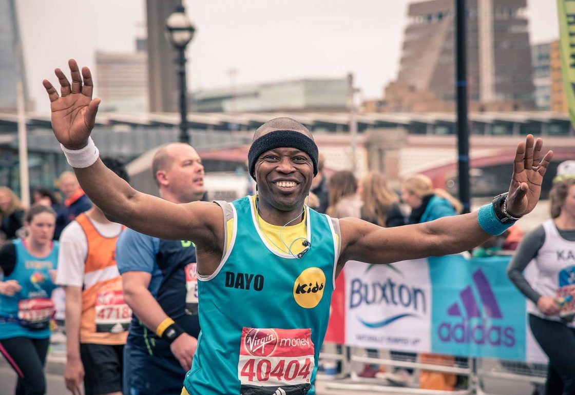 An image of a balck male taking part in a marathon to raise funds for KIDS - supported by The Ellis Campbell Foundation