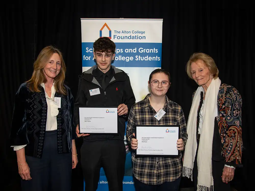 Alexandra Andrew and Linda Campbell trustees of the Ellis Campbell Foundation presenting the Engineering award at Alton college 2026
